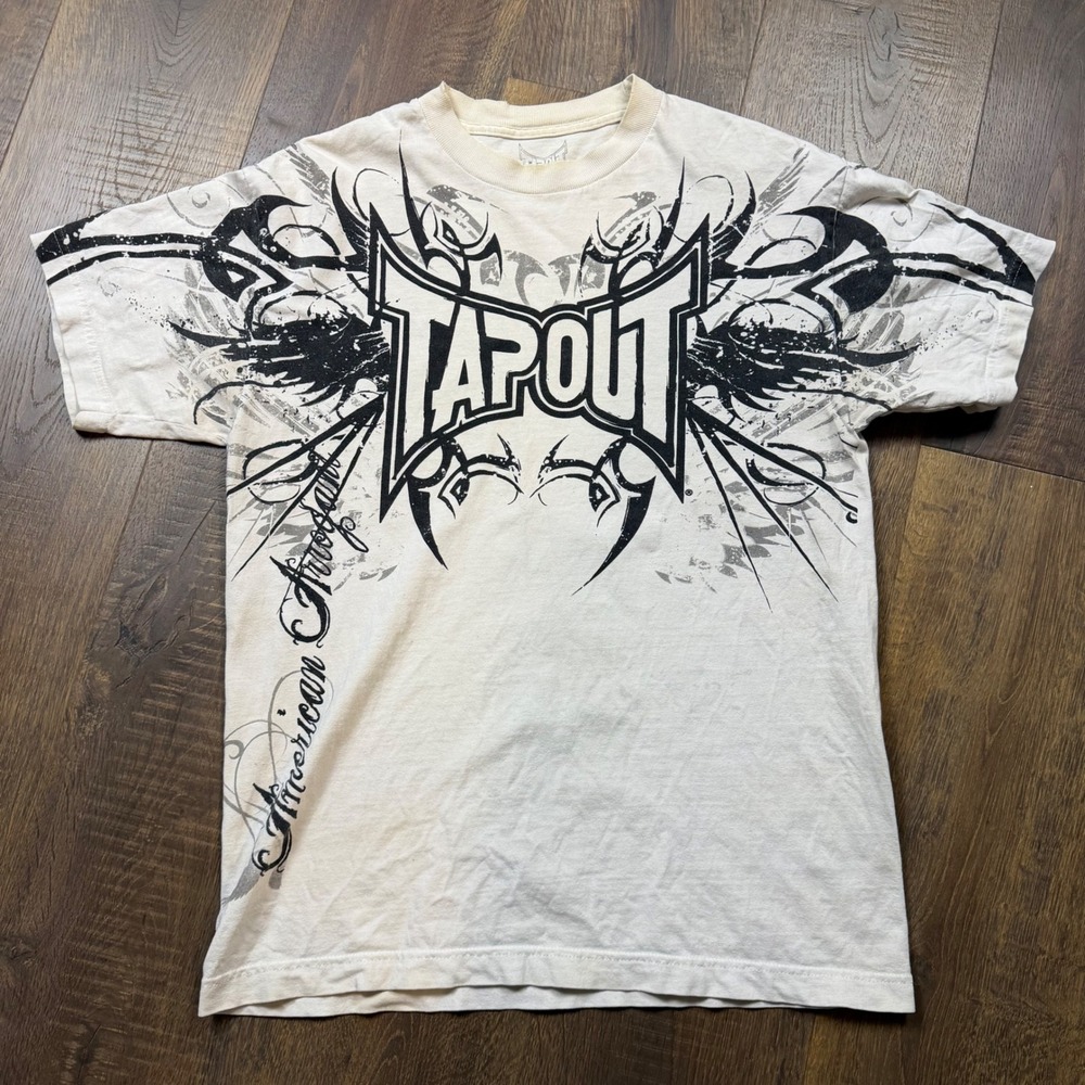 Tapout Y2K Mens Size M (Fits S) White All Over Print Graphic T Shirt MMA